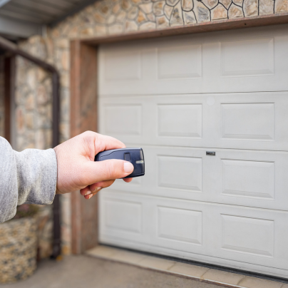 Fort Worth security key fob pointing to a garage door